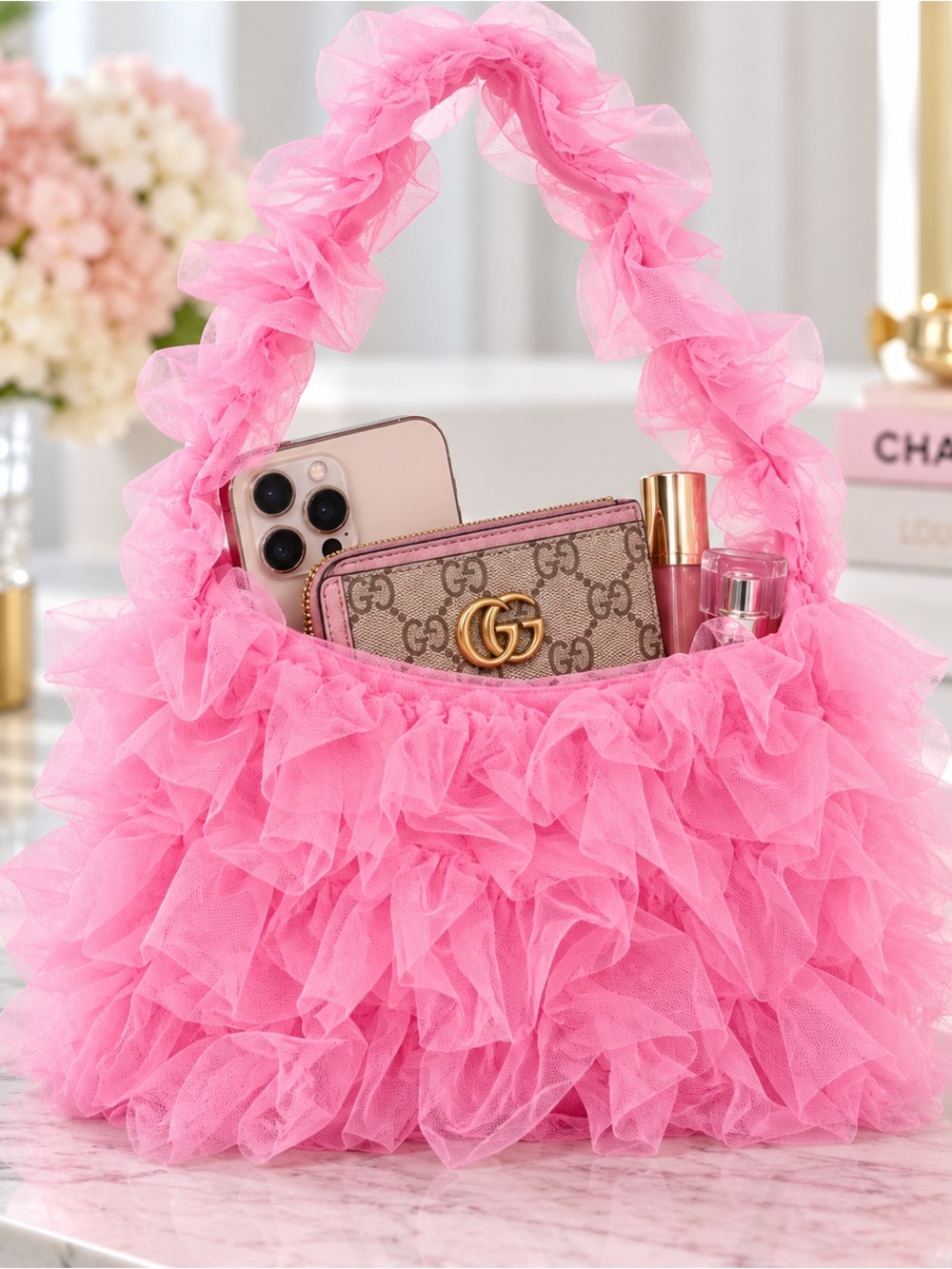 PINK RUFFLE MINI BAG - Picture 1 of 7